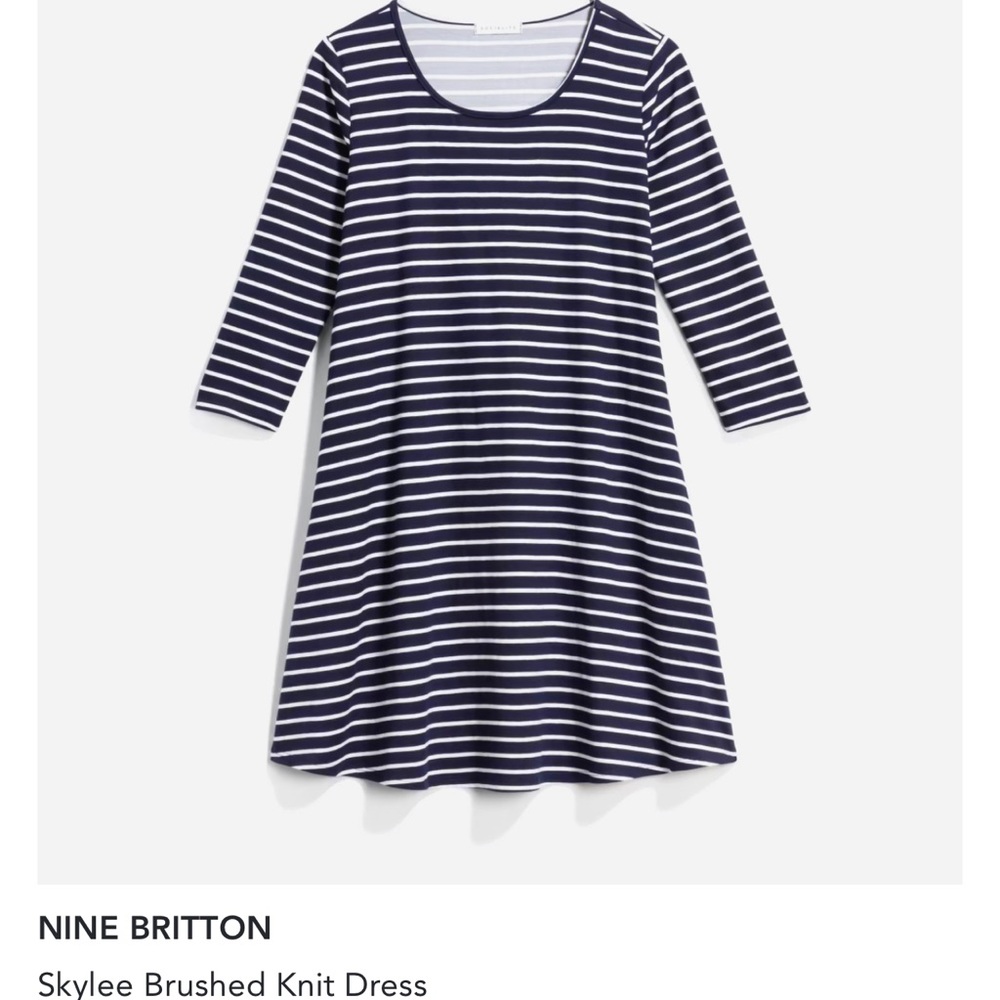 Nine Britton XL Brushed Knit Navy & White Striped Dress Long Sleeve